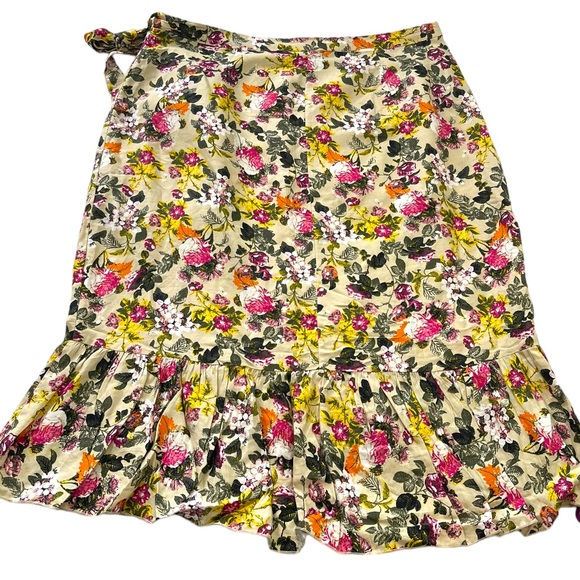 Ashley Stewart Womens Ruffled Hem Wrap Skirt Size 22 Colorful Floral Linen Blend - Picture 2 of 13